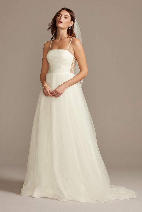 Spaghetti Strap Pleated Tulle Wedding Dress Collection WG3994
