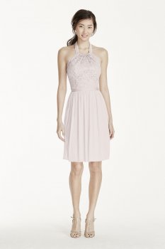Short Lace Mesh Dress with Halter Neckline F17020