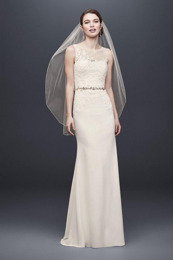 Crepe Sheath Wedding Dress with Illusion Neckline Collection WG3908