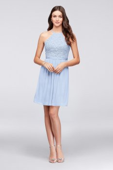 Open-Back Lace and Mesh Short Bridesmaid Dress F19752