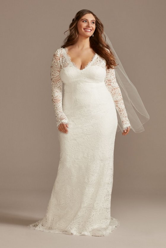 Long Sleeve Lace Tall Plus Wedding Dress with Tie DB Studio 4XL9WG4045