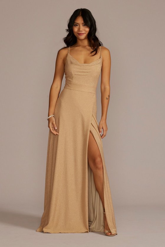 Metallic Cowl Neck Dress with Lace-Up Back DB Studio D21NY2129