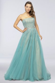 Long A-line Beaded Strapless Sequin Tulle Ball Gown by 1912P8557