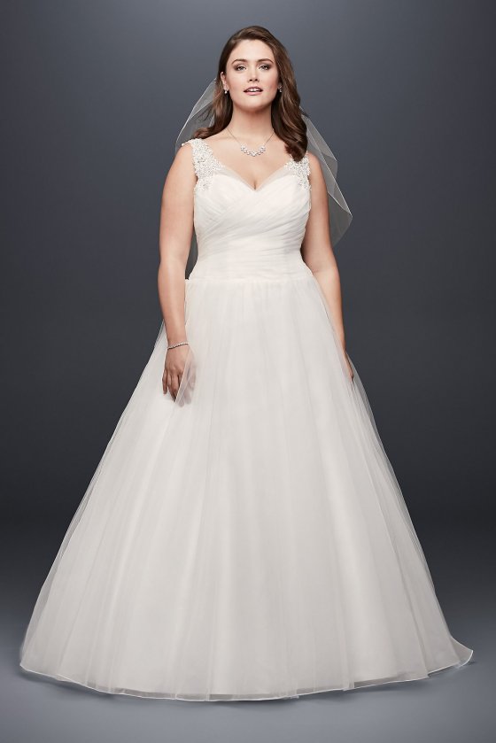 Tulle Plus Size Wedding Dress with Illusion Straps 9WG3786