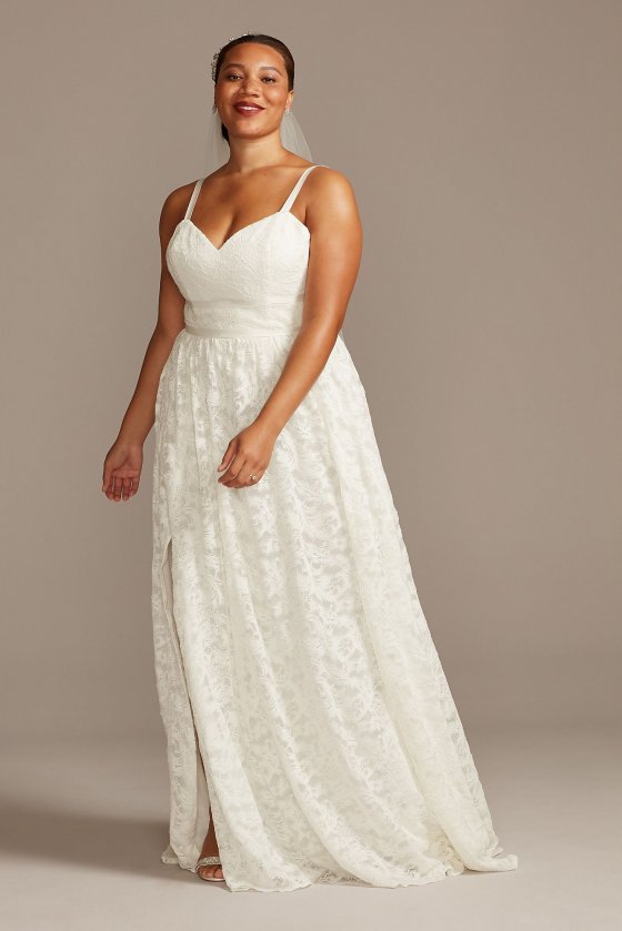 Plus Size Long A-line Grosgrain Banded Lace Bridal Wedding Dress 8MS161213 [8MS161213]