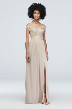 Metallic Lace Off-the-Shoulder Bridesmaid Dress 4XLF19950M