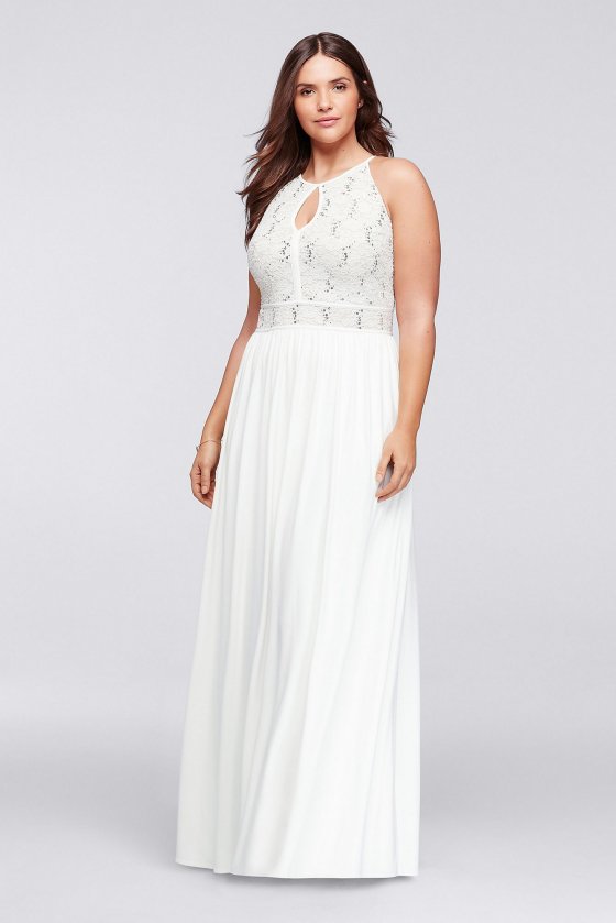 Halter Plus Size Dress with Glitter Lace Bodice Nightway 12203W [12203W]