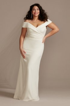 Plus Crepe Off-the-Shoulder Sheath Wedding Dress DB Studio 9WG4033