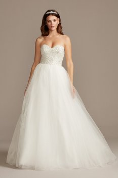Strapless Crystal Floral Bodice Tall Wedding Dress WG3996