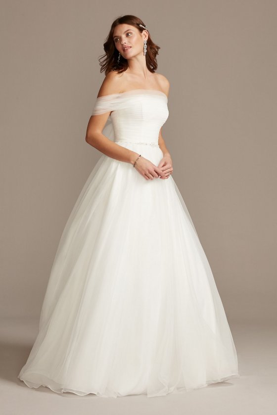 Off the Shoulder Pleated Tulle Wedding Dress WG3976 [WG3976]