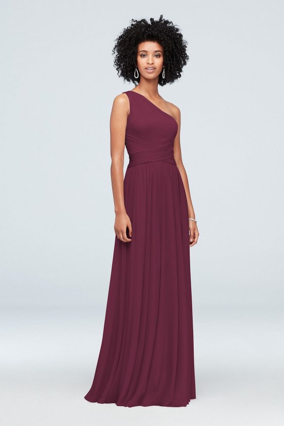 One-Shoulder Mesh Bridesmaid Dress with Full Skirt F19932 [F19932]