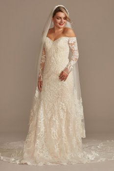 Beaded Lace Long Sleeve Off Shoulder Wedding Dress Oleg Cassini SLXTCWG808