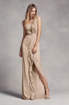 Long One-Shoulder Bridesmaid Dress with Ruffles VW360274