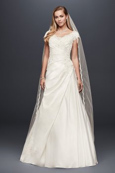Appliqued Gathered Satin A-Line Wedding Dress Collection WG3713