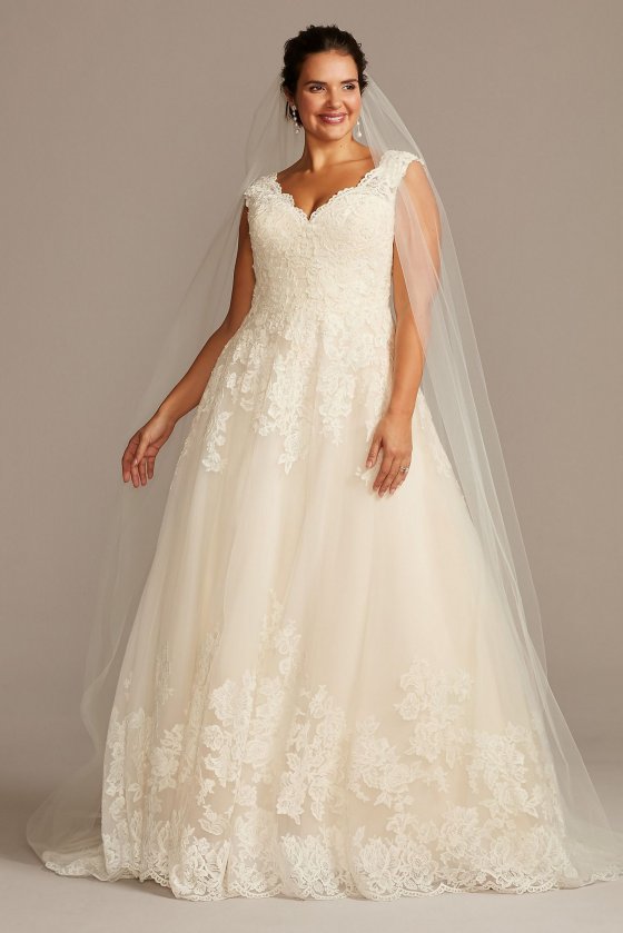 Extra Length Plus Size 9WG3850 Style Tank V Neck Lace Bridal Ball Gown [4XL9WG3850]