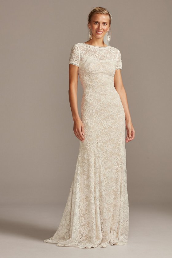 Elegant MS161216 Style Short Sleeve Low Back Lace Wedding Dress [MS161216]