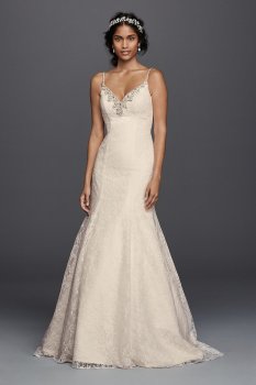 Jewel All over Lace Beaded Trumpet Wedding Dress V3801
