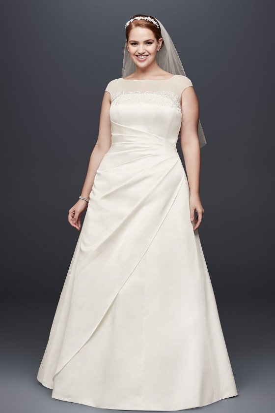 Illusion Side-Draped Satin Plus Size Wedding Dress Collection 9OP1336 [9OP1336]