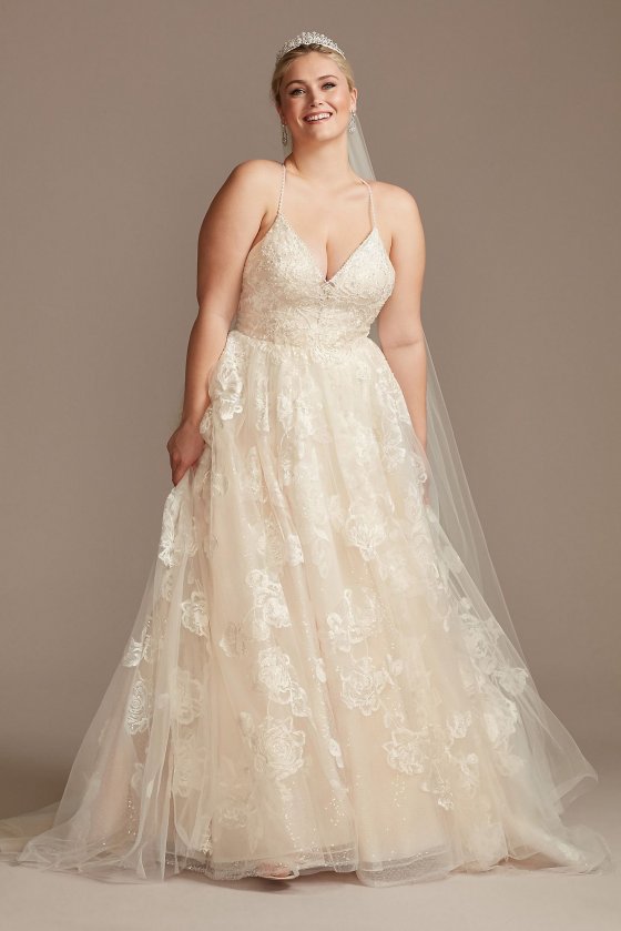 Floral Applique Bead Strap Plus Size Wedding Dress 8CWG879 [8CWG879]
