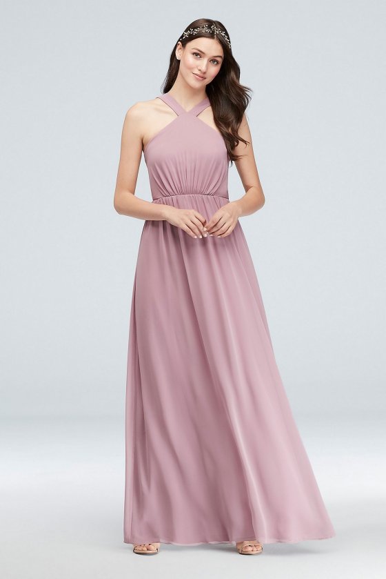 Y-Neck Long Chiffon Bridesmaid Dress Reverie W60057 [W60057]