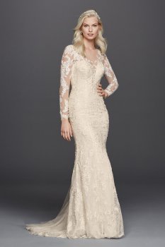 Lace Long Sleeve Illusion V-Neck Wedding Dress SWG727