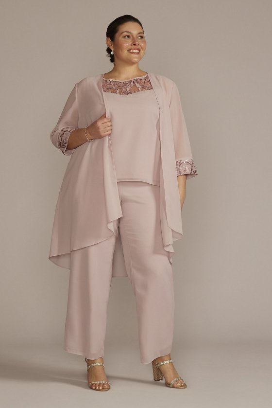 Plus Size Embroidered Chiffon Three-Piece Pantsuit Le Bos 29852