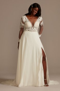 Lace Long Sleeve Chiffon Tall Plus Wedding Dress Galina Signature 4XL9SLSWG842