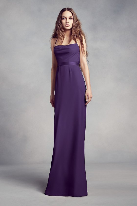 Cowl-Back Crepe Bridesmaid Dress with Illusion VW360347 [VW360347]