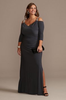 Beaded Strap Cold Shoulder Jersey Plus Size Gown RM Richards 5659W