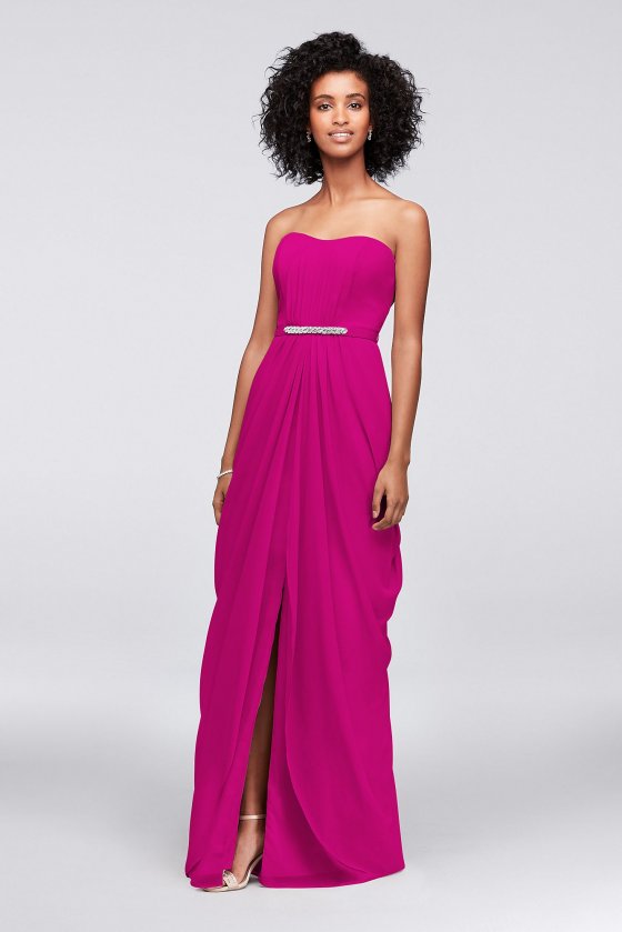 Strapless Bridesmaid Dress with Draped Swag Skirt F19650 [F19650]