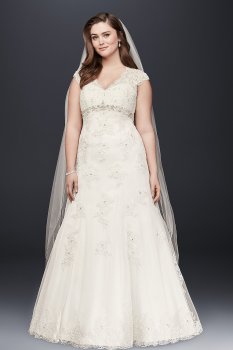 Cap Sleeve Lace Over Satin Plus Size Wedding Dress Collection 9T3299