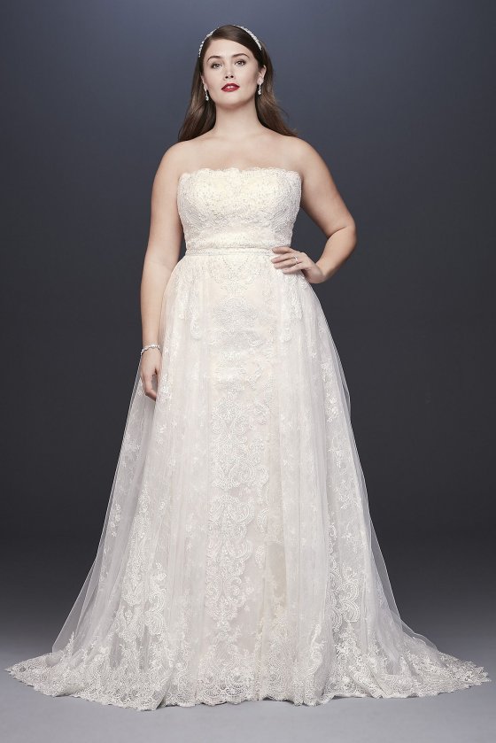 Lace Plus Size Sheath Wedding Dress with Overskirt 8CWG816 [8CWG816]