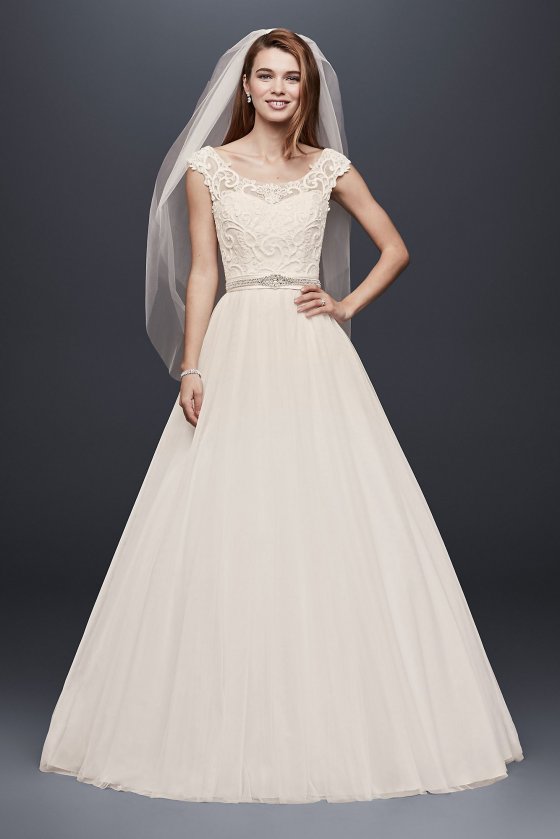 Tulle Wedding Dress with Lace Illusion Neckline Collection WG3741 [WG3741]