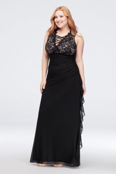 Lace-Up Neckline Gathered Chiffon Plus Size Gown A19503W