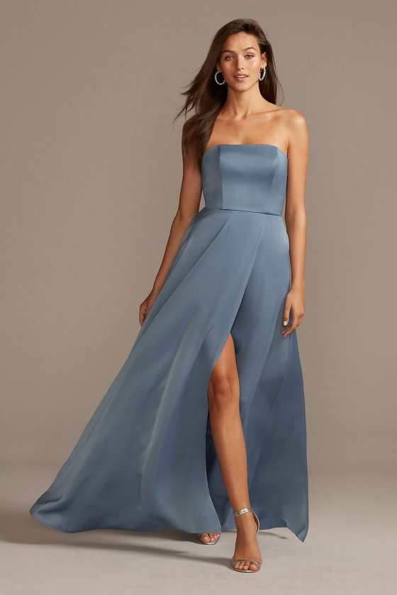 Strapless Long Satin F20097 Syle Bridesmaid Gown with Pockets