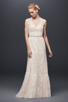 Lace Cap-Sleeve Sheath Wedding Dress MS251191