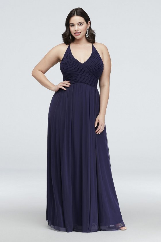 Soft Pleated Mesh Plus Size Gown with Illusion Bac Haute Nites 130240W [130240W]