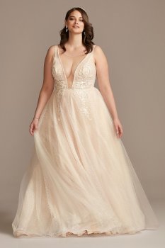 Sexy Plus Size Bead Brocade Sequin Layer Wedding Gown Style 9SWG836