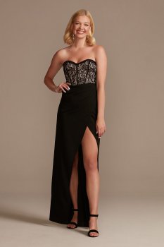 Lace Bodice Strapless Gown with Asymmetrical Waist Galina Signature GS28NY2103