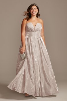 Plus Size Strapless Glitter A23053W Prom Party Gown with Plunge