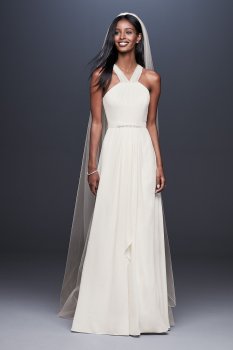 Illusion Crepe Gown with Cascading Skirt DS870049