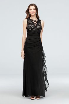 Lace-Up Neckline Gathered Chiffon Gown A19503