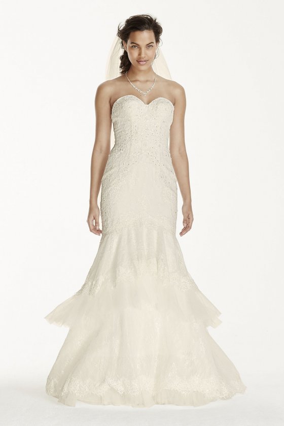 Lace Over Tulle Tiered Mermaid Wedding Dress Jewel WG3762