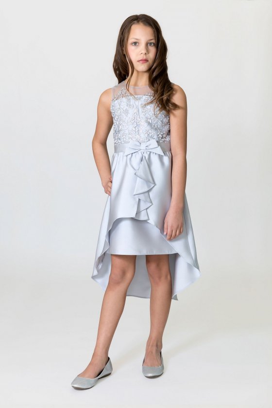 Embroidered Lace Mikado High-Low Flower Girl Dress US Angels B7-9597