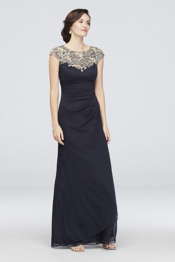 Elegant Cap Sleeve Long Lace Embellished Jersey Dress 1866X