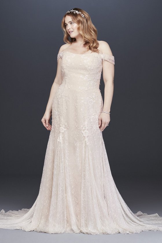 Swag Sleeve Layered Lace Plus Size Wedding Dress 8MS251196 [8MS251196]