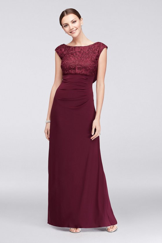 Cowl Back Lace and Jersey Sheath Gown 1121585