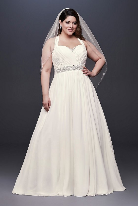Chiffon Plus Size Wedding Dress with Illusion Back Collection 9WG3919 [9WG3919]