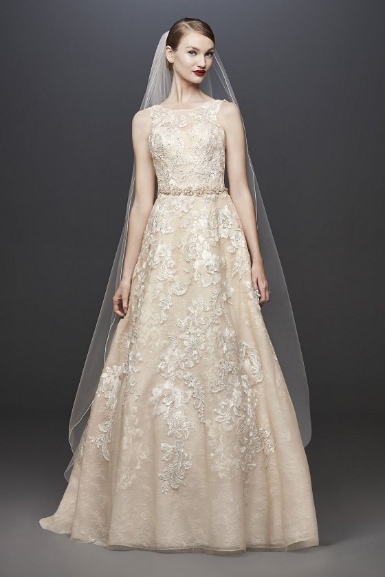 Lace and 3D Floral A-line Wedding Dress CWG806 [CWG806]
