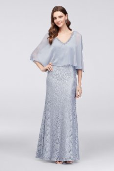 Shimmering Lace Tank Dress with Necklace Capelet IG3951